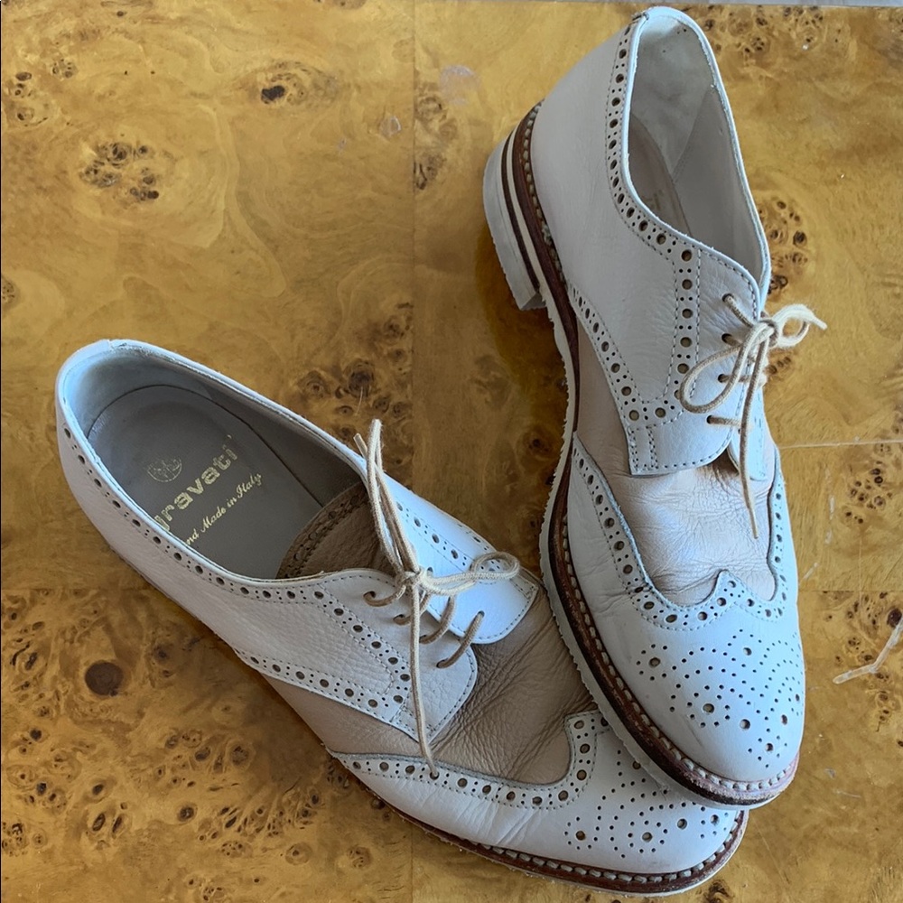 Gravati Italian White and Tan Leather Loafers Brogues - Picture 10 of 10